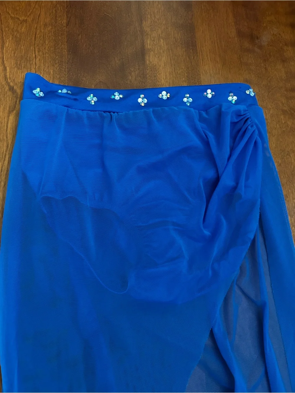 Kelle Ocean Eyes Stoned Sheer Royal Blue Dance Crop Top and Wrap Skirt Set